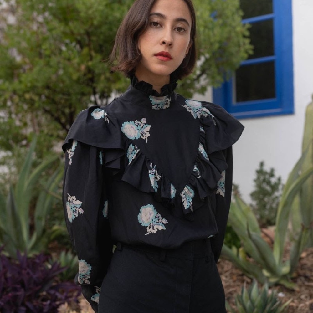 Horses Atelier - Ruffle Blouse - Black Peony - Size 1- EUC
